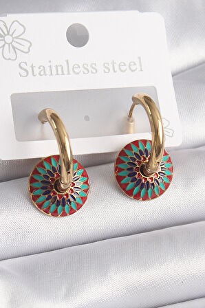 Buyers Butik 316L Çelik Gold Renk Motif Model Kadın Küpe