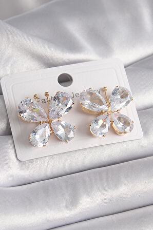Buyers Butik Pirinç Gold Renk Zirkon Taşlı Kelebek Model Kadın Küpe