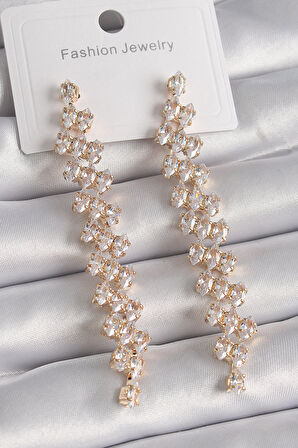 Buyers Butik Pirinç Gold Renk Sallantı Zirkon Taşlı Kadın Küpe