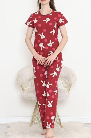 Buyers Butik Desenli Pijama Takımı Bordo - 130.1287.