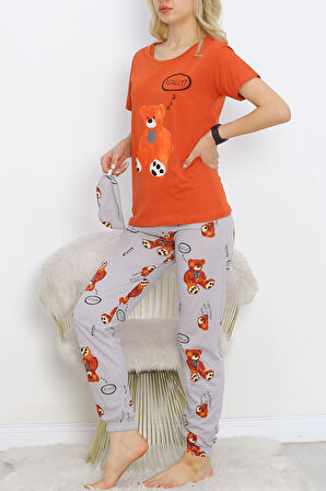 Buyers Butik Desenli Pijama Takımı Kiremit - 18964.1567.