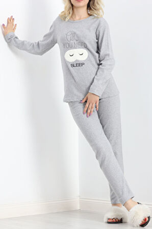 Buyers Butik Nakışlı Fitilli Pijama Takımı Gri - 19217.1048.
