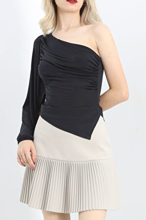 Buyers Butik Tek Omuz Balon Kol Bluz Siyah - 20265.631.