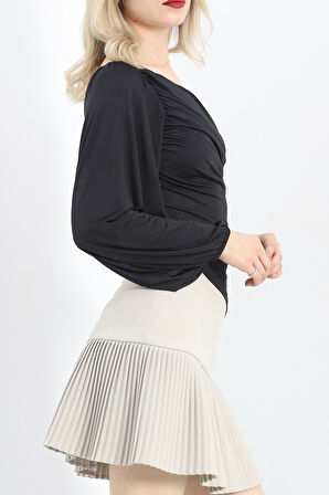Buyers Butik Tek Omuz Balon Kol Bluz Siyah - 20265.631.