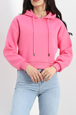 Buyers Butik Kapşonlu Crop Sweat Pembe - 20959.1878.