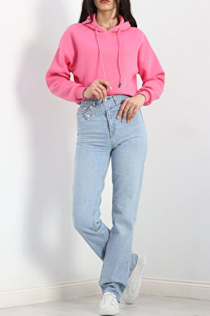 Buyers Butik Kapşonlu Crop Sweat Pembe - 20959.1878.