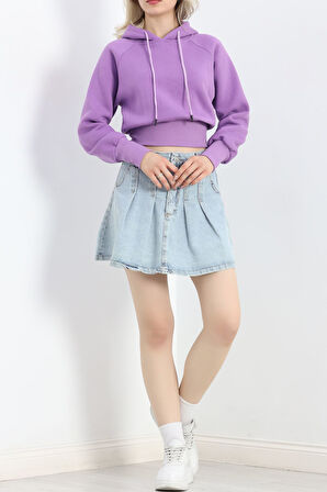 Buyers Butik 3 İplik Kapşonlu Crop Sweat Lila - 20967.1878.