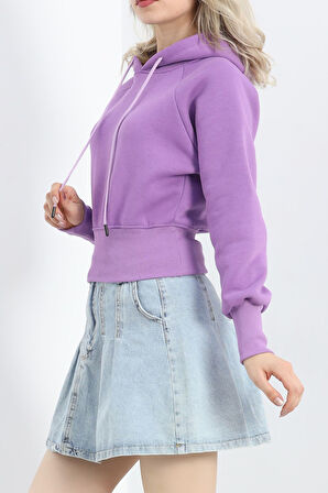 Buyers Butik 3 İplik Kapşonlu Crop Sweat Lila - 20967.1878.