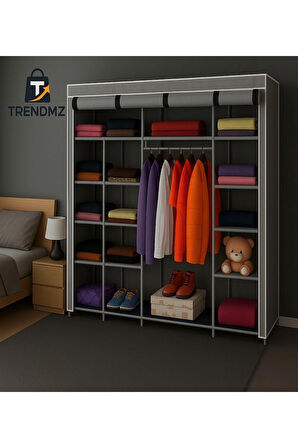 Trendmiz Nar Çok Raflı Bez Dolap | Metal Iskeletli Gardırop | Toz Geçirmez Fermuarlı Hurç Dolap