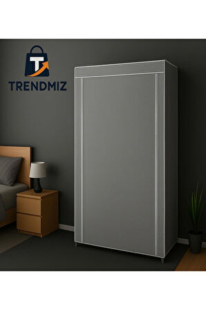 Trendmiz Tek Yandan Raflı Bez Dolap | Katlanabilir Gardırop | Toz Geçirmez Fermuarlı Saklama Dolabı