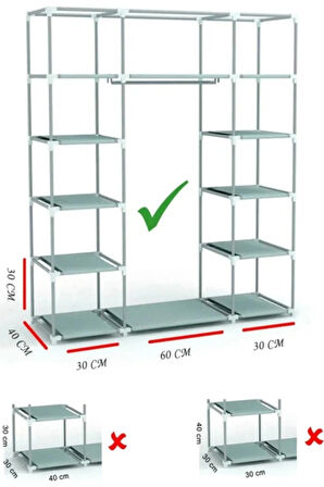 Trendmiz Çift Yandan Raflı Bez Dolap | Kumaş Gardırop | Toz Geçirmez Fermuarlı Hurç Dolap
