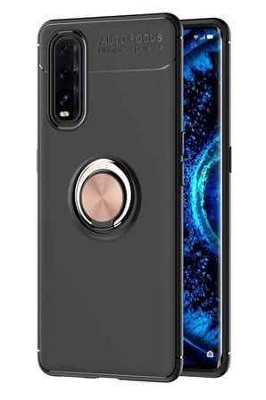 Find X2 Kılıf Range Yüzüklü Silikon - Siyah-Gold bzsxx