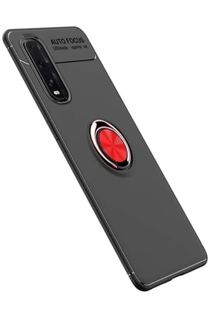 Find X2 Kılıf Range Yüzüklü Silikon - Siyah-Kırmızı bzsxx