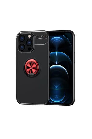 iPhone 13 Pro Kılıf Range Yüzüklü Silikon - Siyah-Kırmızı bzsxx