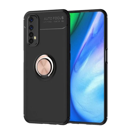 Realme 7 Kılıf Range Yüzüklü Silikon - Siyah-Gold bzsxx