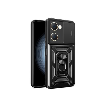 Y18 Kılıf Pars Lens Yüzüklü Silikon - Siyah bzsxx