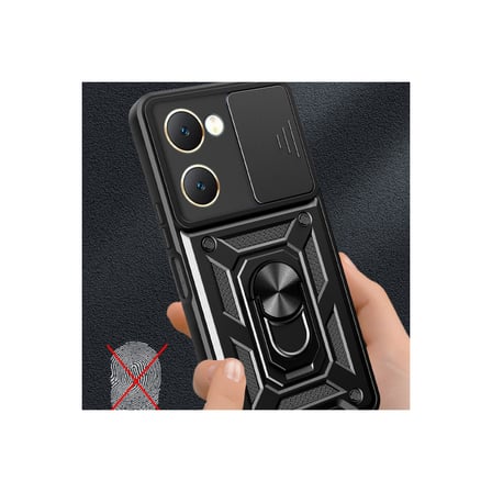 Y18 Kılıf Pars Lens Yüzüklü Silikon - Siyah bzsxx