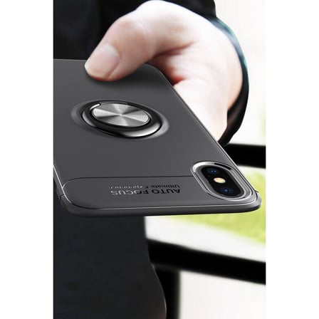 iPhone XS Max Kılıf Range Yüzüklü Silikon - Siyah-Mavi bzsxx