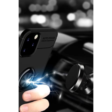 iPhone 12 Kılıf Range Yüzüklü Silikon - Siyah-Kırmızı bzsxx