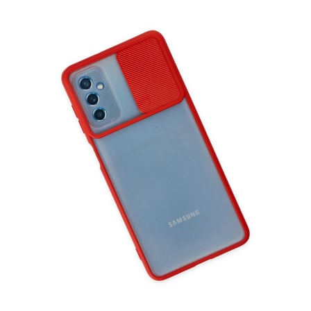 Galaxy M52 5G Kılıf Palm Buzlu Kamera Sürgülü Silikon - Kırmızı bzsxx
