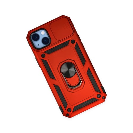 iPhone 14 Plus Kılıf Pars Lens Yüzüklü Silikon - Kırmızı bzsxx