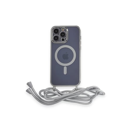 iPhone 12 Pro Max Kılıf Divo Lazer Askılı Magsafe Kapak - Gümüş bzsxx