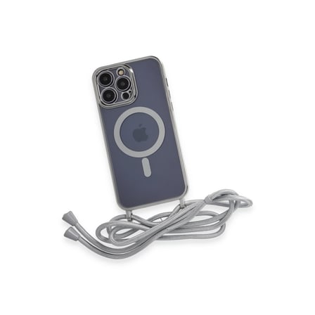 iPhone 14 Pro Kılıf Divo Lazer Askılı Magsafe Kapak - Gümüş bzsxx