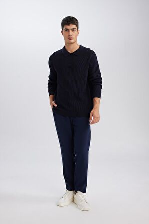 DeFacto Standart Fit Polo Yaka Basic Düz Triko Kazak D3218AX24WNNV64