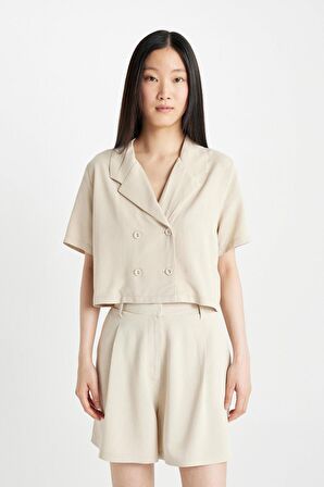 DeFacto Yüksek Bel Kısa Paça Keten Karışımlı Şort C3829AX24HSBG737