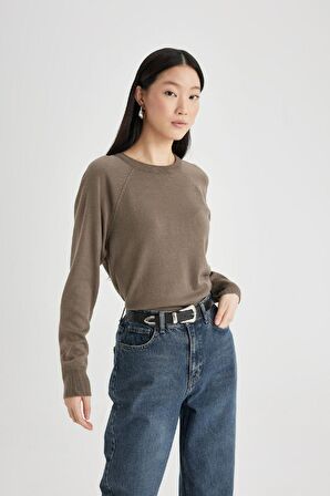 DeFacto Regular Fit Bisiklet Yaka Basic Kazak I6913AZ24WNKH487