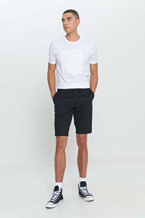 Erkek Siyah Slim Fit Dar Kesim Armürlü %100 Pamuk Casual Chino Şort