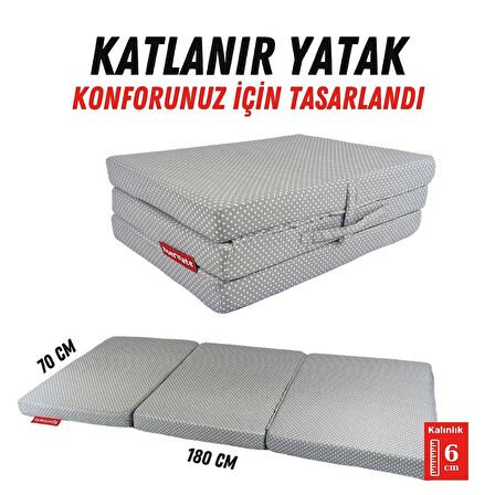 Xpermate Katlanır Yatak Yer Yatağı  Katlanır Sünger Yatak Misafir Yatağı 70X180X6 Gri Puantiyeli 