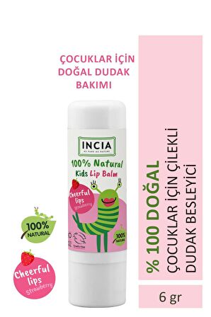 INCIA %100 Doğal Kids Dudak Besleyici Çilek Bitkisel Nemlendirici Dudak Bakım Kremi 6 gr