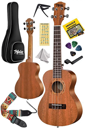 Midex CT-24M Set Maun Concert Ukulele (Softcase Capo Metod Nota Sticker Askı Pena)