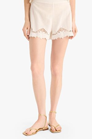 DeFacto Regular Fit Brode Keten Karışımlı Plaj Şortu-Fall in Love E4262AX25SMWT16