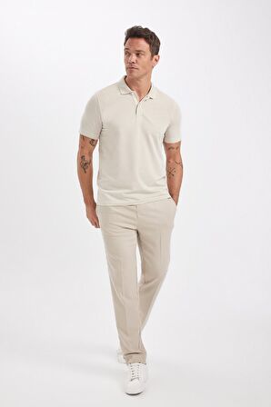 Slim Fit Kıvrılmaz Polo Yaka Kol Bantlı Pamuklu Tişört
