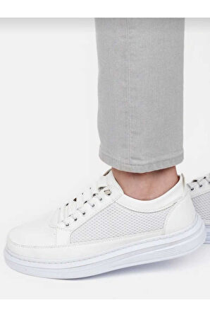 Erkek Beyaz Lastikli Fileli Ortopedik Günlük Spor Ayakkabı Garantili Sneaker Spor Ayakkabı