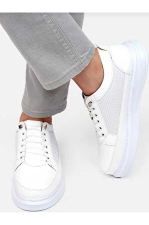 Erkek Beyaz Lastikli Fileli Ortopedik Günlük Spor Ayakkabı Garantili Sneaker Spor Ayakkabı