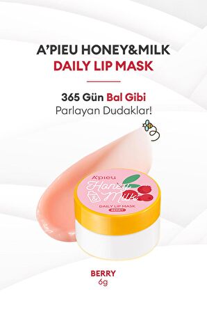 Bal ve Süt Özlü Besleyici ve Nemlendirici Dudak Maskesi A'PIEU Honey & Milk Daily Lip Mask (Berry)