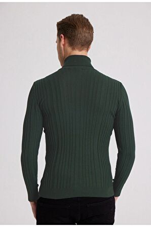 Ds Damat Slim Fit Haki Fitilli Pamuk Karışımlı Boğazlı Triko Kazak 5HF06ORT63100 5HF06ORT63100