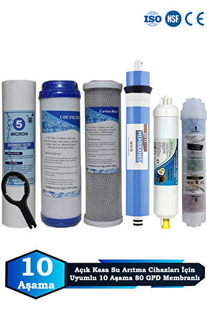 Açık Kasa Su Arıtma Cihazı Uyumlu 10 Aşama Cift Karbonlu 80 GPD Membranlı Mineralli Bakım Seti