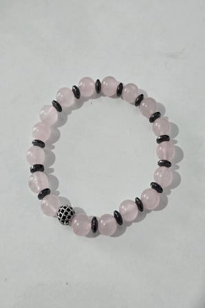 SERTİFİKALI 8 MM ZİRKON TAŞLI, PEMBE KUVARS, HEMATİT DOĞALTAŞ BİLEKLİK