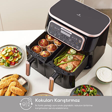 Karaca Air Pro Cook Duo Tandır XXXL 4+4 Litre Airfryer Fritöz Black Silver 8 Kişilik