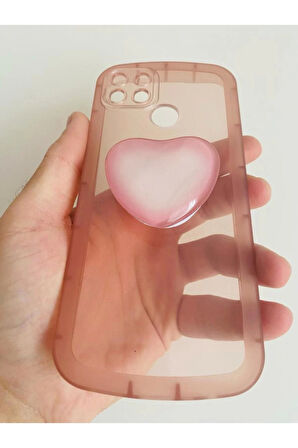 Realme C12 Kamera Korumalı Popsocketli Pembe Kılıf