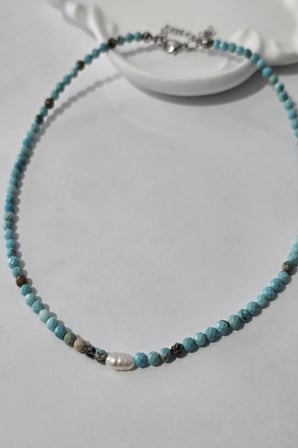3 MM GERÇEK TURKUAZ , GERÇEK ARPA İNCİ DOĞALTAŞ KOLYE