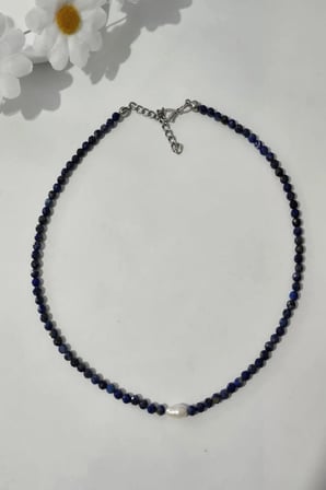 GERÇEK İNCİ, LAPİS LAZULİ DOĞALTAŞ KOLYE 