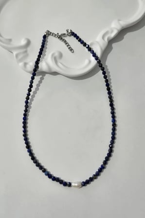 GERÇEK İNCİ, LAPİS LAZULİ DOĞALTAŞ KOLYE 