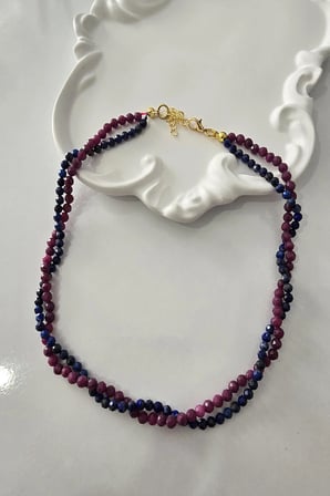 Serti̇Fi̇Kali 3 Mm Yakut, 3 Mm Lapi̇S Lazuli̇ Doğaltaş Kolye