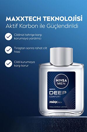 Nivea MEN Erkek Tıraş Sonrası Losyon Deep Dimension Comfort 100ml, Erkeksi Koku, Yüksek Performans