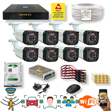 8 Kameralı Set - Araç İnsan Yüz Tanımalı Hareket Algilayan 1080P Gece Görüşlü 5MP Sony Lens Güvenlik Kamerasi Seti 7808